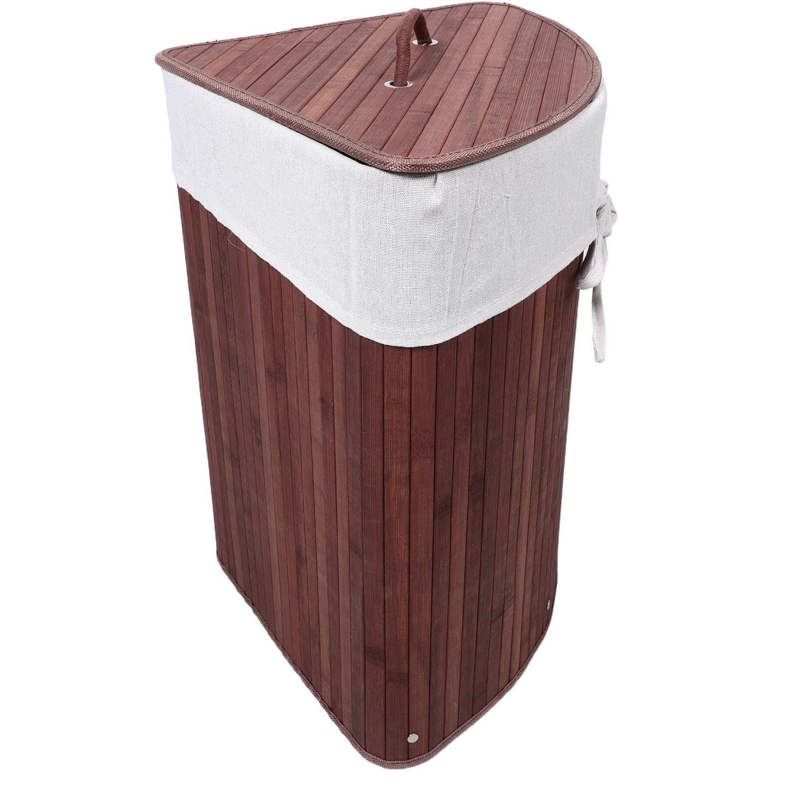 HOMSFOU Cesto Porta Biancheria Triangolare Materiale Bambù e Tessuto con Coperchio Dimensioni 35x50cm, Apertura Silenziosa e Accesso Rapido, per Camera