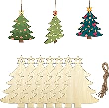 30 Pcs Wooden Christmas Decorations, Wooden Ornaments Mini Christmas Tree Decor Hanging with Twine for Xmas DIY Crafting Decor