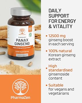 Korean Ginseng Tablets 12500mg - Panax Ginseng Extract High Strength