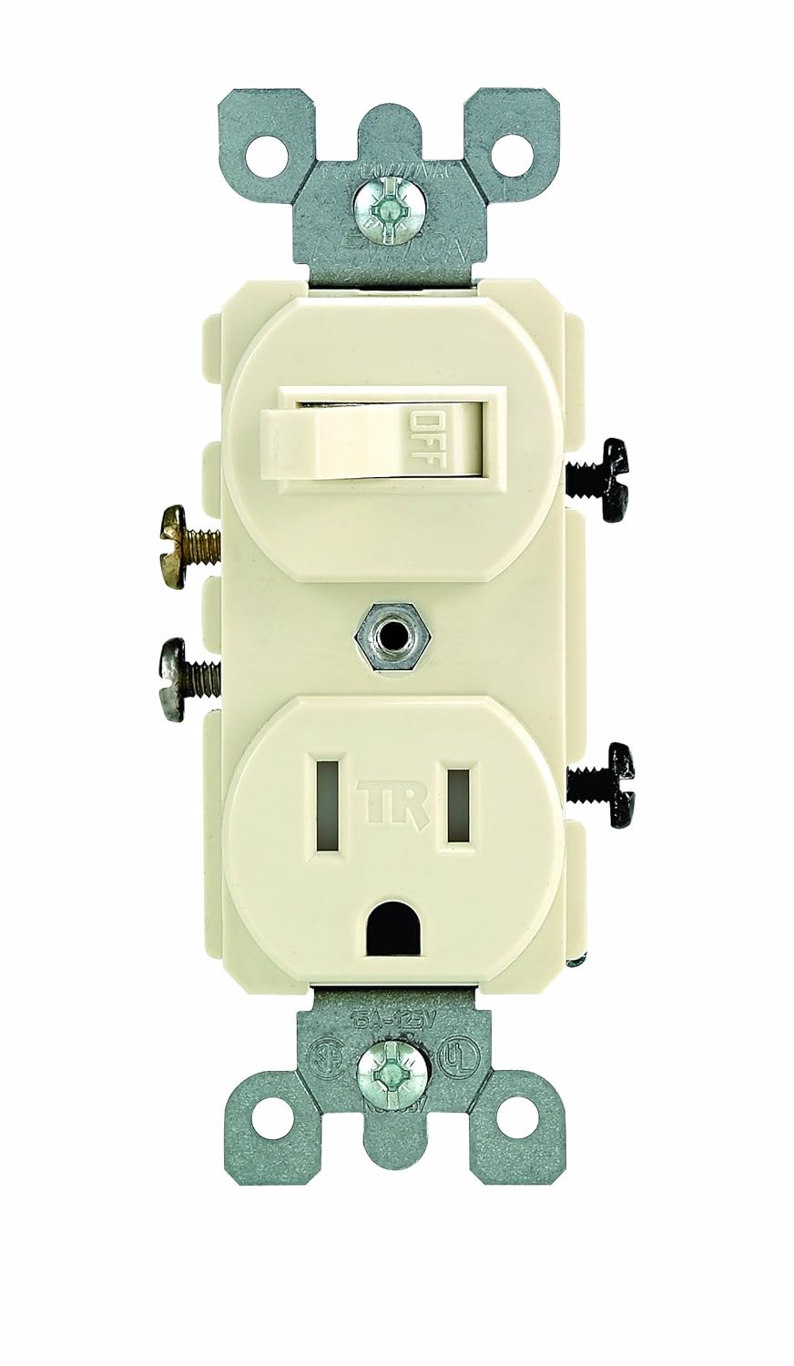 Leviton Combination, 15 Amp, 120 Volt AC Toggle Switch, and 15amp, 125 Volt 5-15R Tamper Resistant Receptacle, Grounding, T5225-A, Almond
