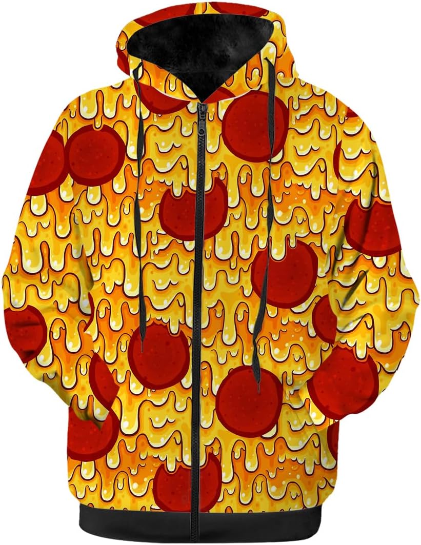 3D Food Print Winter Jacket for Men Women,Fleece Lined Zip-up Hoodie Warm Sweatshirt Coat
