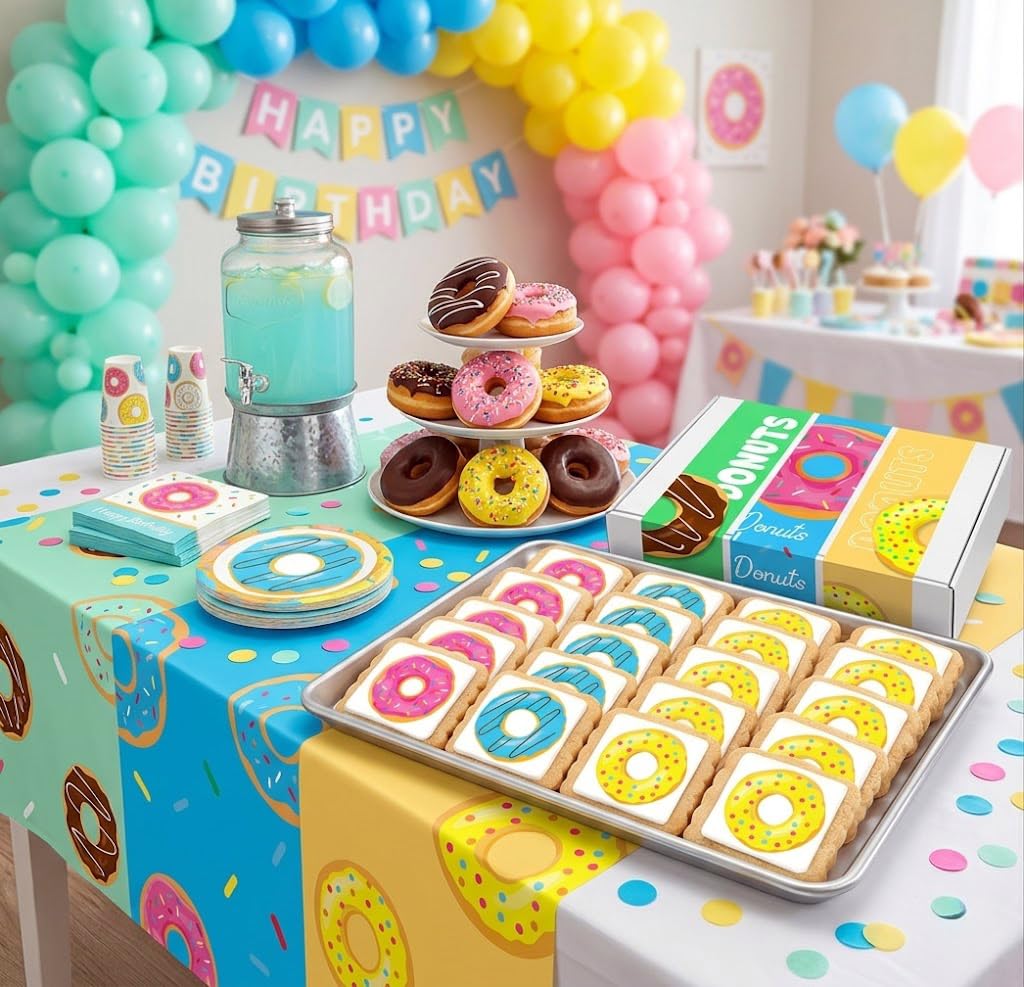 Donut Cookies Party Favors | Individually Wrapped 24 Pack Cookie | Doughnut Theme Birthday Kids Adults Treats snacks