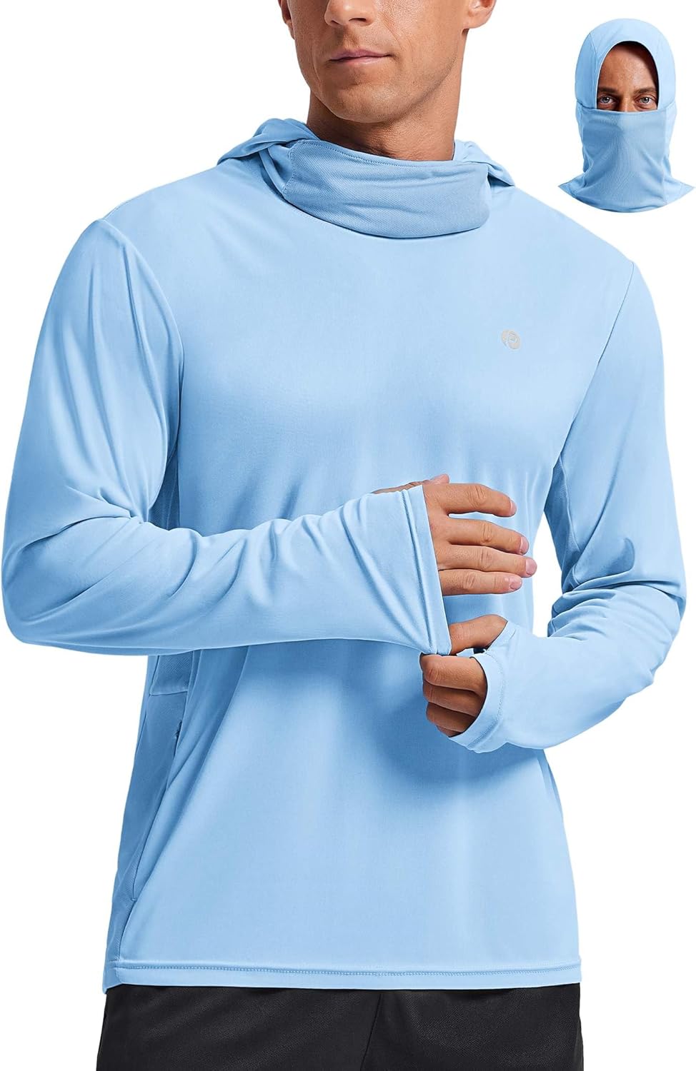 PINSPARK UPF 50+ Sun Protection Hoodie Men with Mask Quick Dry Long Sleeve Fishing Hiking Shirts UV Rash Guard Lightweight