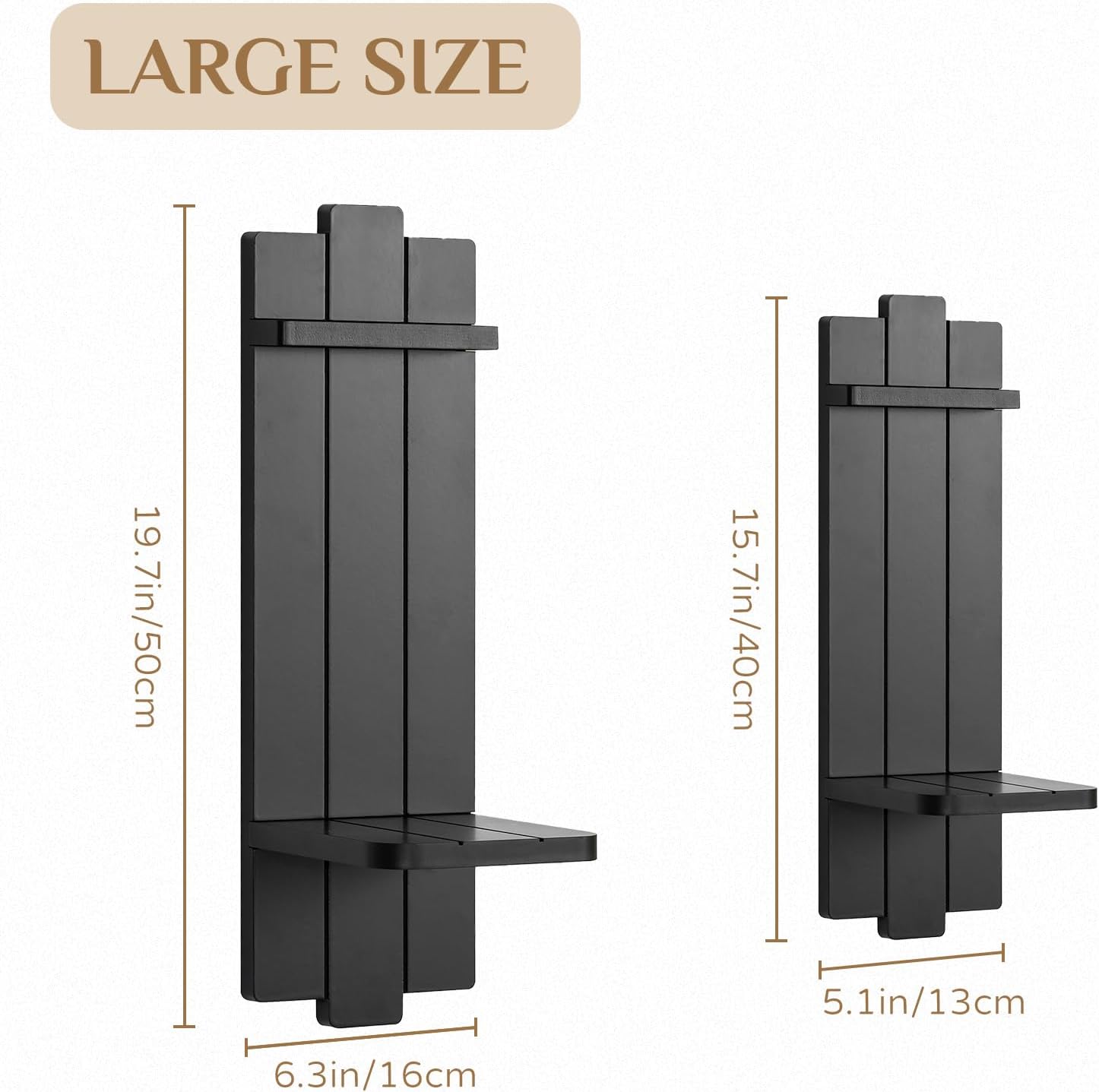 Black Candle Holder Wall Decor - 19.7 Inch Large Rustic Wooden Candle Sconces Wall Shelf for Pillar Candles Vases - Gothic Decoration for Halloween Bathroom Living Room