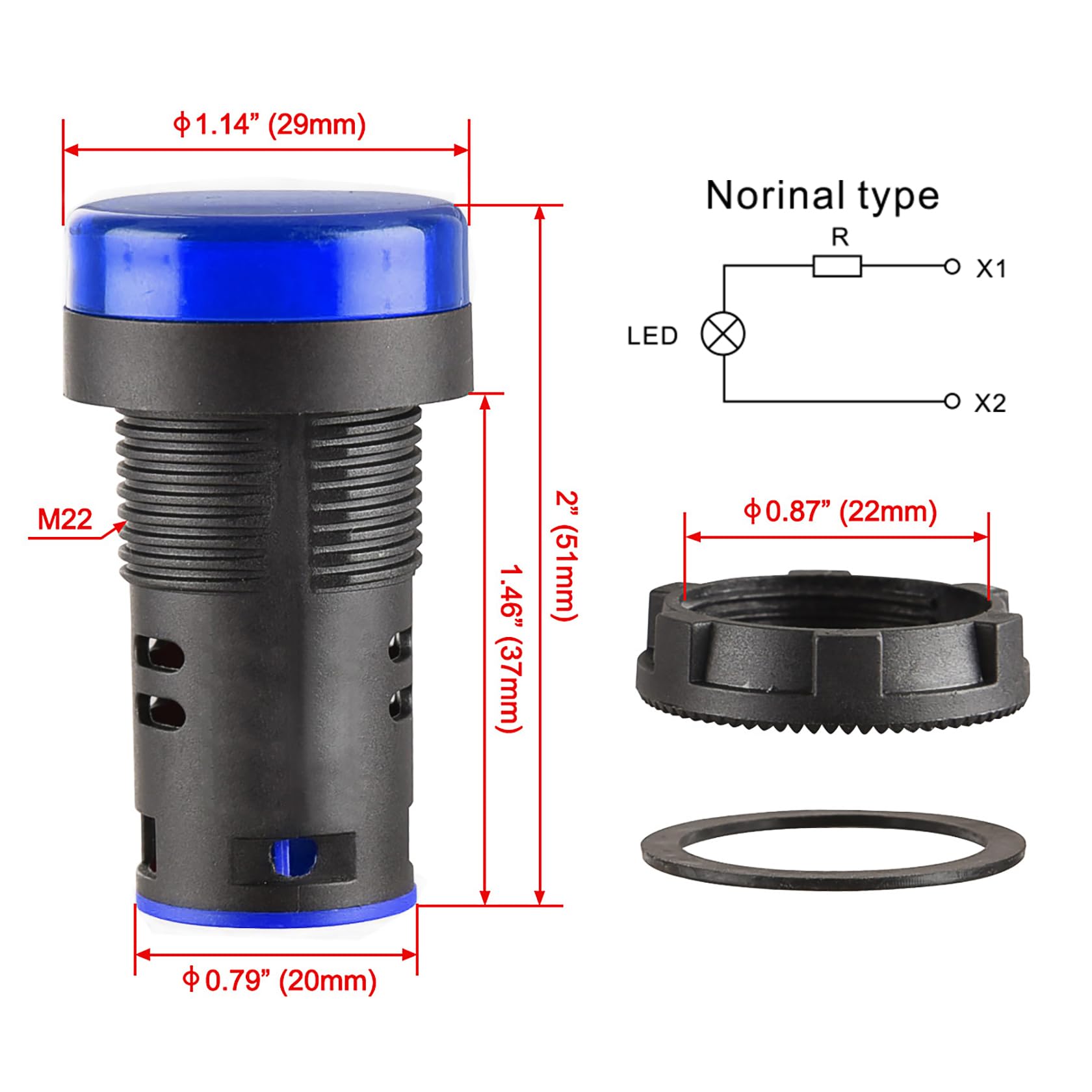 Heschen Indicatori LED 22mm - Blocco 5 Pezzi, Luce Blu 220V AC Per Quadri Elettrici - Foto 11