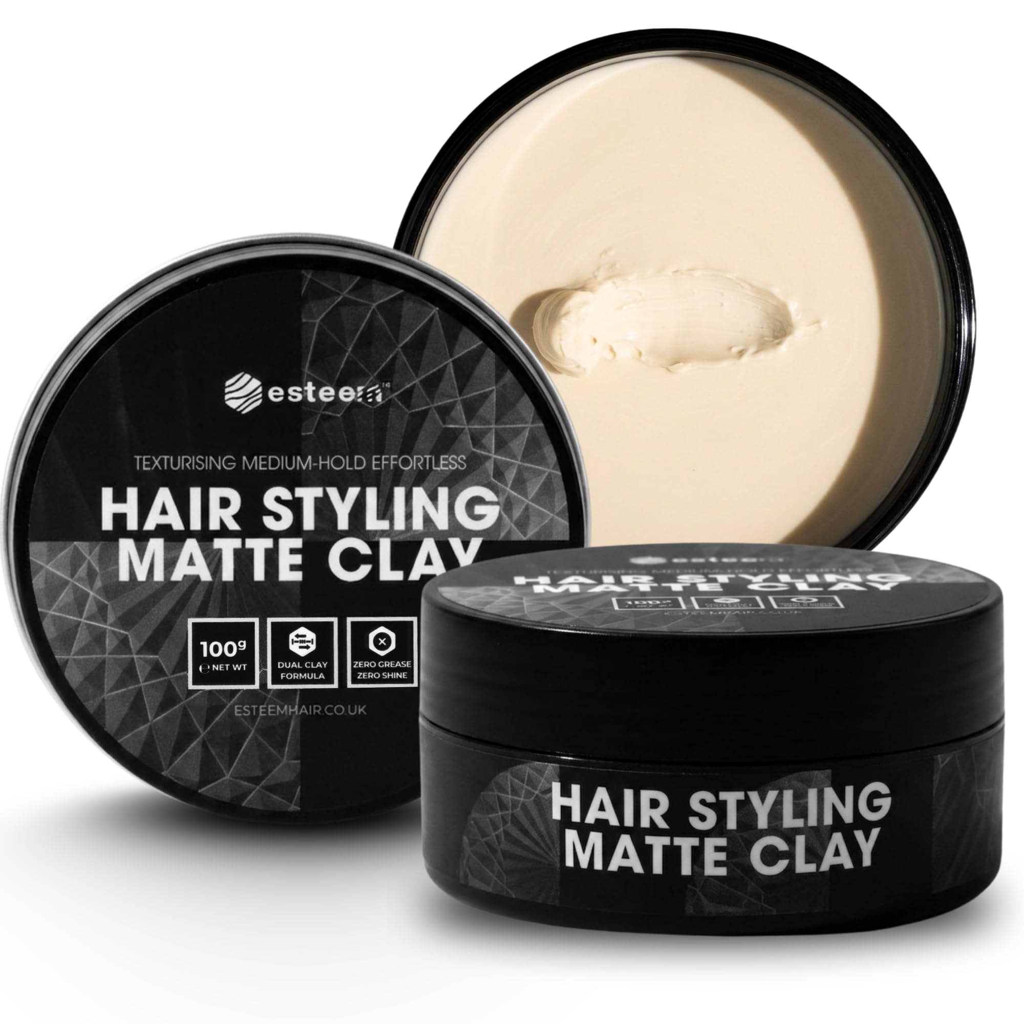 Esteem Men's Matte Hair Styling Clay, Medium-Hold, Zero Shine