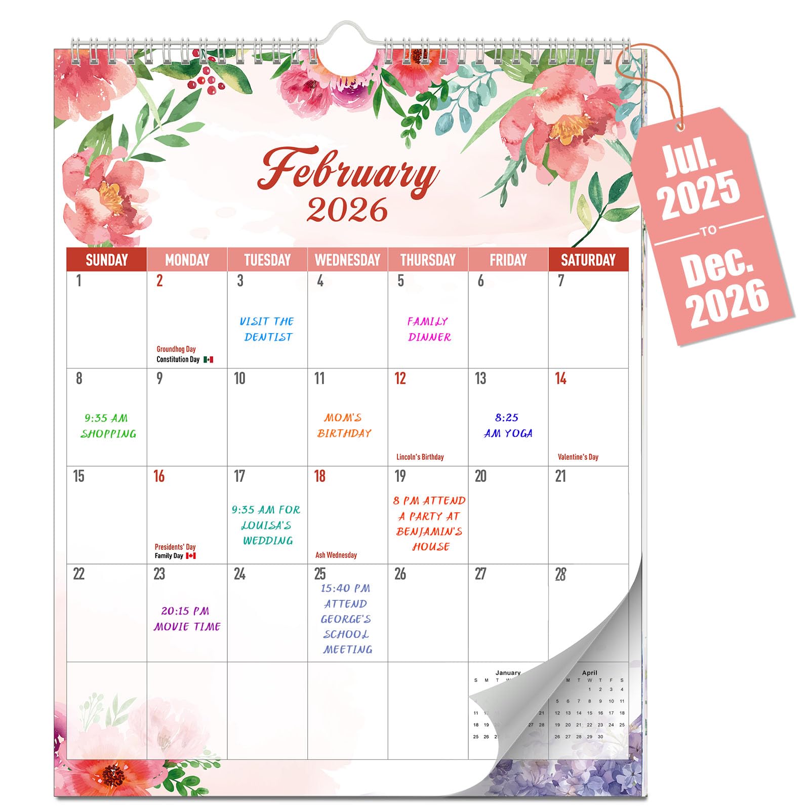 18 Month Calendar July 2025-Dec 2026, 11" x 14" large wall calendar 2025-2026, 2025 2026 calendar with Holiday Marks - Monthly Calendar for Office, Family & School, Premium Paper Hanging Calendar Gift