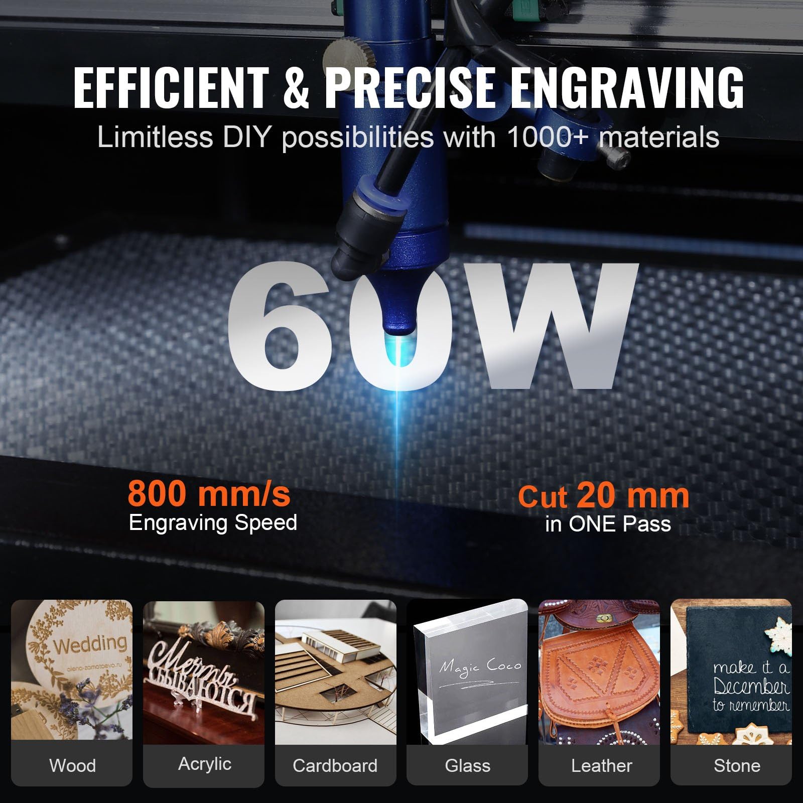 60W Laser Graviermaschine CO2 600mmx400mm Lasergraviermaschine CO2 Holz Laser Engraving Maschine CO2 Laser Hochpräzise Lasergravur Maschine Integrierte Maschine mit Lightburn/RDWorks Software