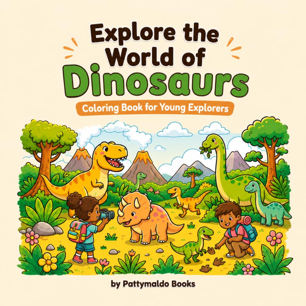 Explore the World of Dinosaurs Coloring Book for Young Explorers: Cute, Simple, and Fun Coloring Pages for Toddlers and Kids