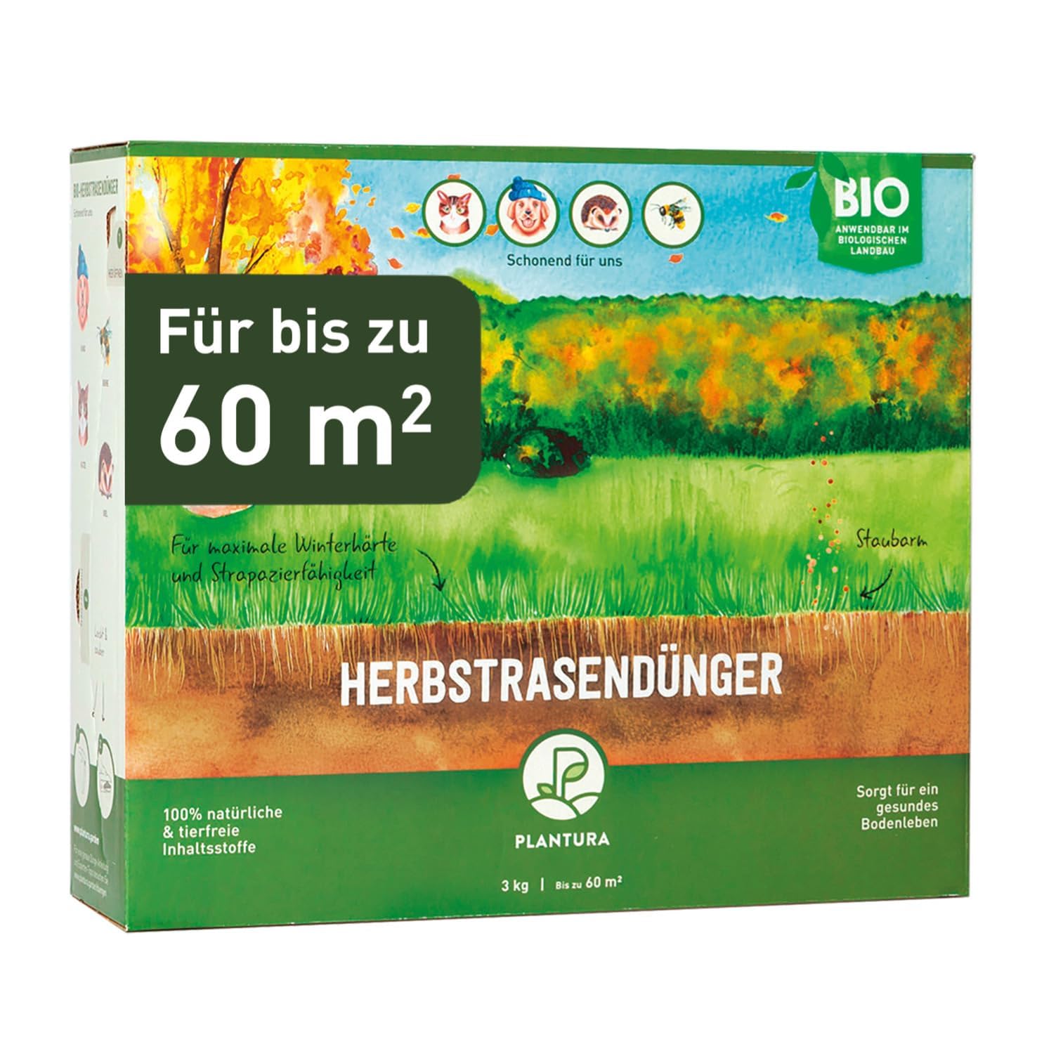 Plantura Bio-Herbstrasendünger, 3 Monate Langzeitwirkung, Kaliumdünger für einen frostrobusten Rasen, staubarmes Granulat, tierfreundlich, 10,5 kg für 350 m²