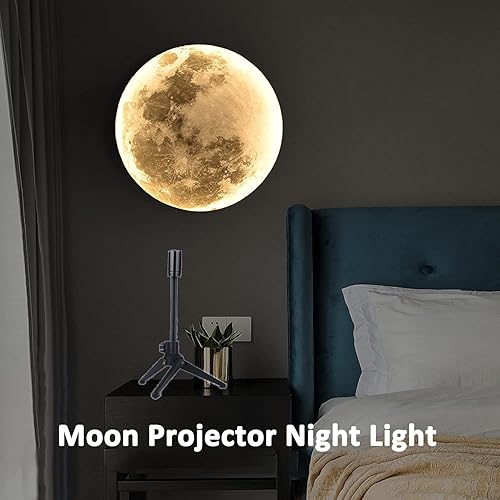 Miniatura 8 de BODLYL Lámpara de luna proyector de luz nocturna, luz de proyección de luna de 360 grados, iluminación alimentada por USB, proyector romántico de