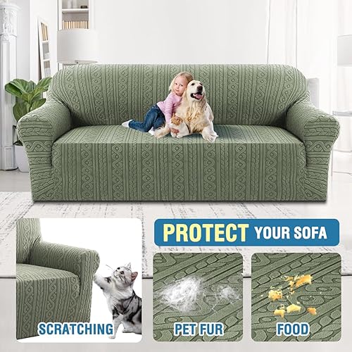 Miniatura 5 de H.VERSAILTEX 1 funda para sofá de alta elasticidad, protector de muebles, fundas suaves antideslizantes para perros, lavables, tela jacquard gruesa