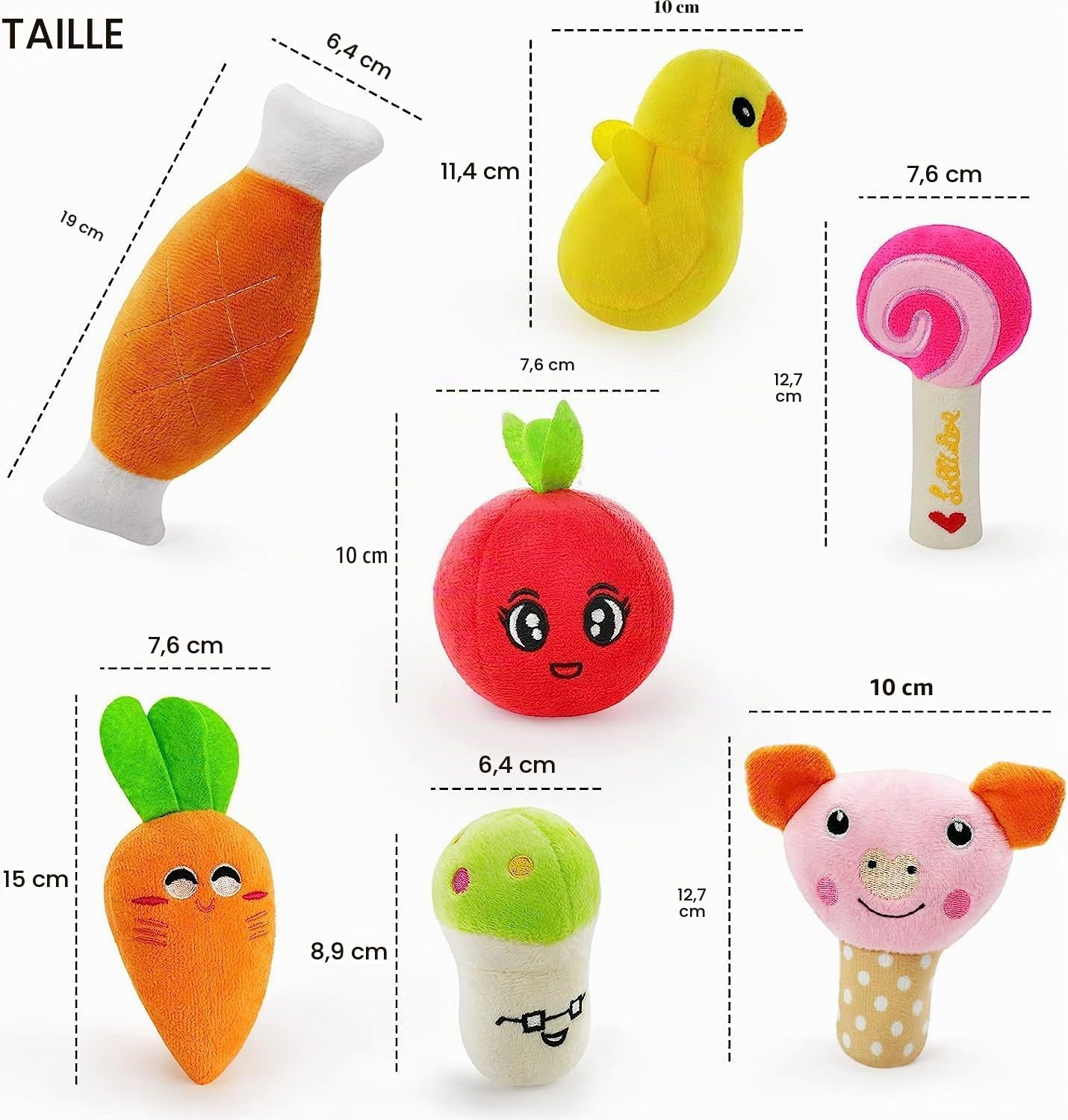 Legend Sandy Lot de 14 Jouets couineurs en Peluche Mignons pour Chiens, Fruits, collations et légumes
