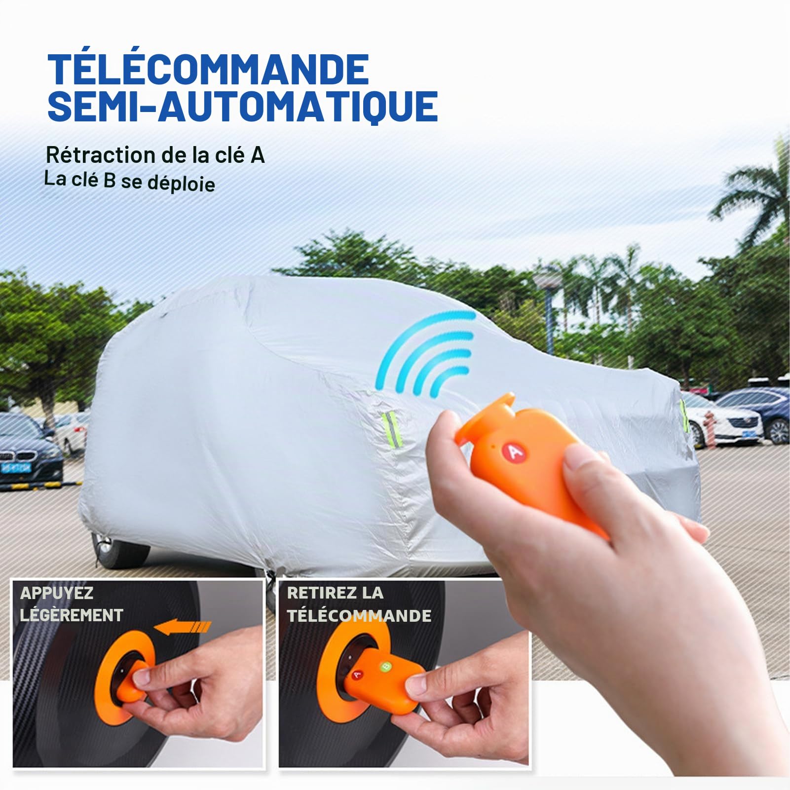 Housse de voiture rétractable universelle, coupe-vent, anti-neige, protection UV, batterie amovible