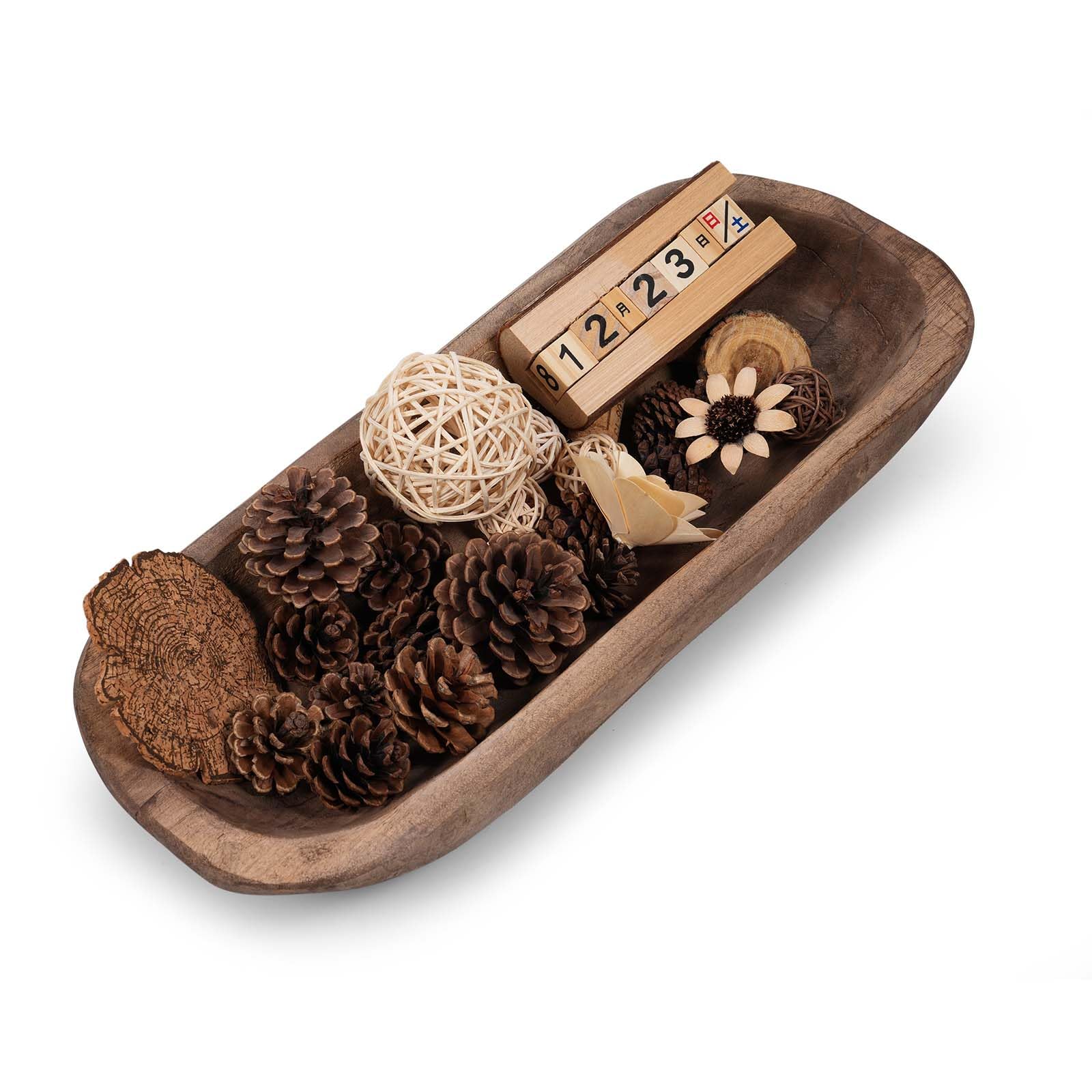 Decorative Wooden Dough Bowls Decor Vintage Long Natural Root Hand Carved Bowl Wooden Tray, Rustic Centerpiece Dining Room Table Centerpiece Potpourri Decor Display Bowl 16.5" L x 6" Wx2.8 H