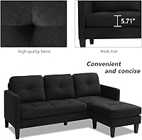 Vista 5 de Grepatio Sofá modular convertible, sofá en forma de L con tela de lino moderna para espacio pequeño (negro)