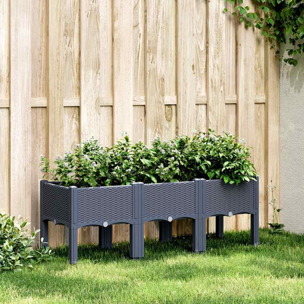 vidaXL Jardinera con Patas, Macetero de Plantas Flores, Maceta de Hierbas, Arriate para Jardín Patio Balcón Terraza, PP Azul Gris 120x40x42 cm