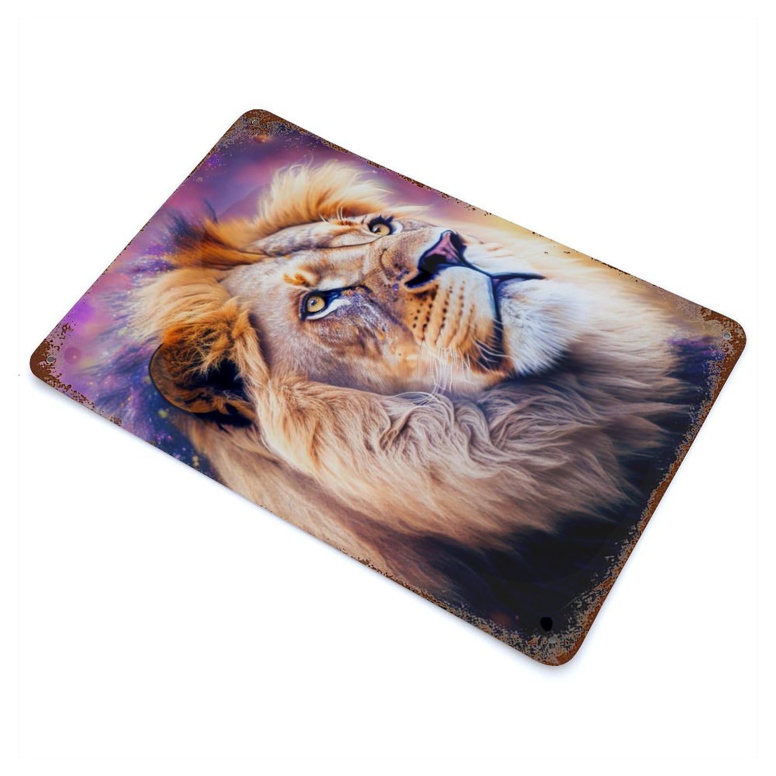 Lion Cub 11.8"x7.9" Rust Effect Tin Sign, Industrial Home Decor for Living Room, Hallway And Home Decor