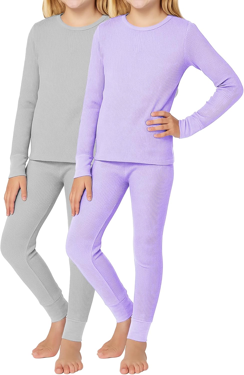 Rene Rofe Girls Thermal Underwear Set - 4 Piece Waffle Knit Long Sleeve Thermal Shirt and Long Johns Thermal Pants Set