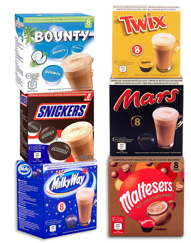 Mars Bebidas de Chocolate Caliente Compatible con Dolce Gusto 48 Cápsulas Mars Twix Milkyway Snickers Bounty Malteser