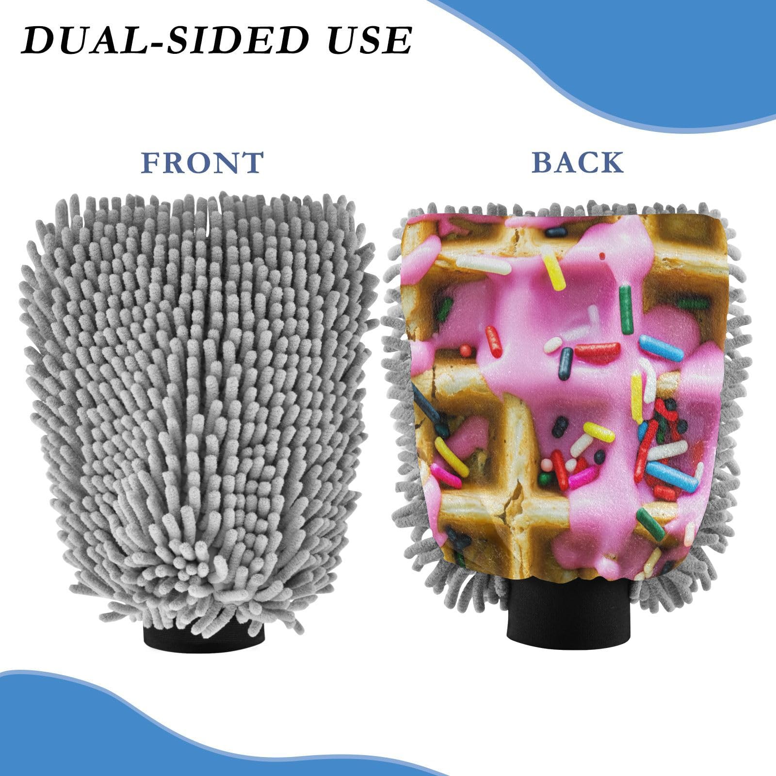 Kigai Delicious Waffles Car Wash Mitt Microfiber, 2Pcs Scratch Free Lint-Free, Premium Chenille Microfiber Mitt Car Wash Brush-L