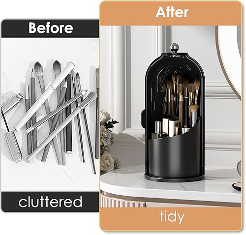 Miniatura 10 de Soporte para brochas de maquillaje con tapa, giratorio de 360 grados, a prueba de polvo, organizador de maquillaje para tocador de baño,