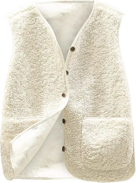 Gilet sans manche en molleton polaire doux pour femmes - Coupe classique, col en V, poches