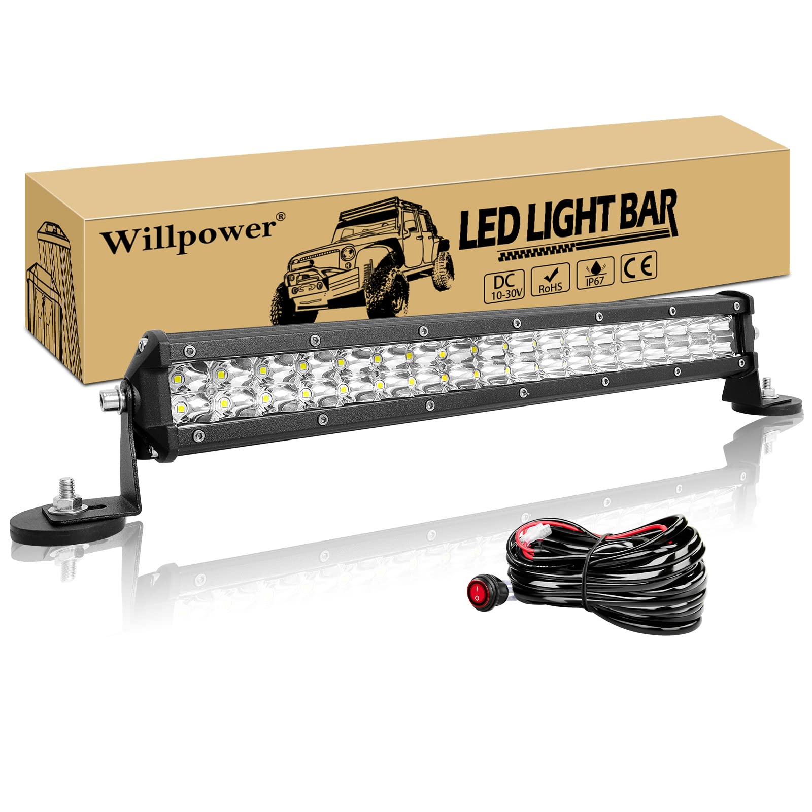 Willpower Barra LED Fuoristrada 15 Pollici 108W + Magnetico Supporto + Cablaggio Barra Luci LED Fila Unica Slim Faretti LED 12V 24V Impermeabile Faro da Lavoro LED per Auto Trattore Camion Barca