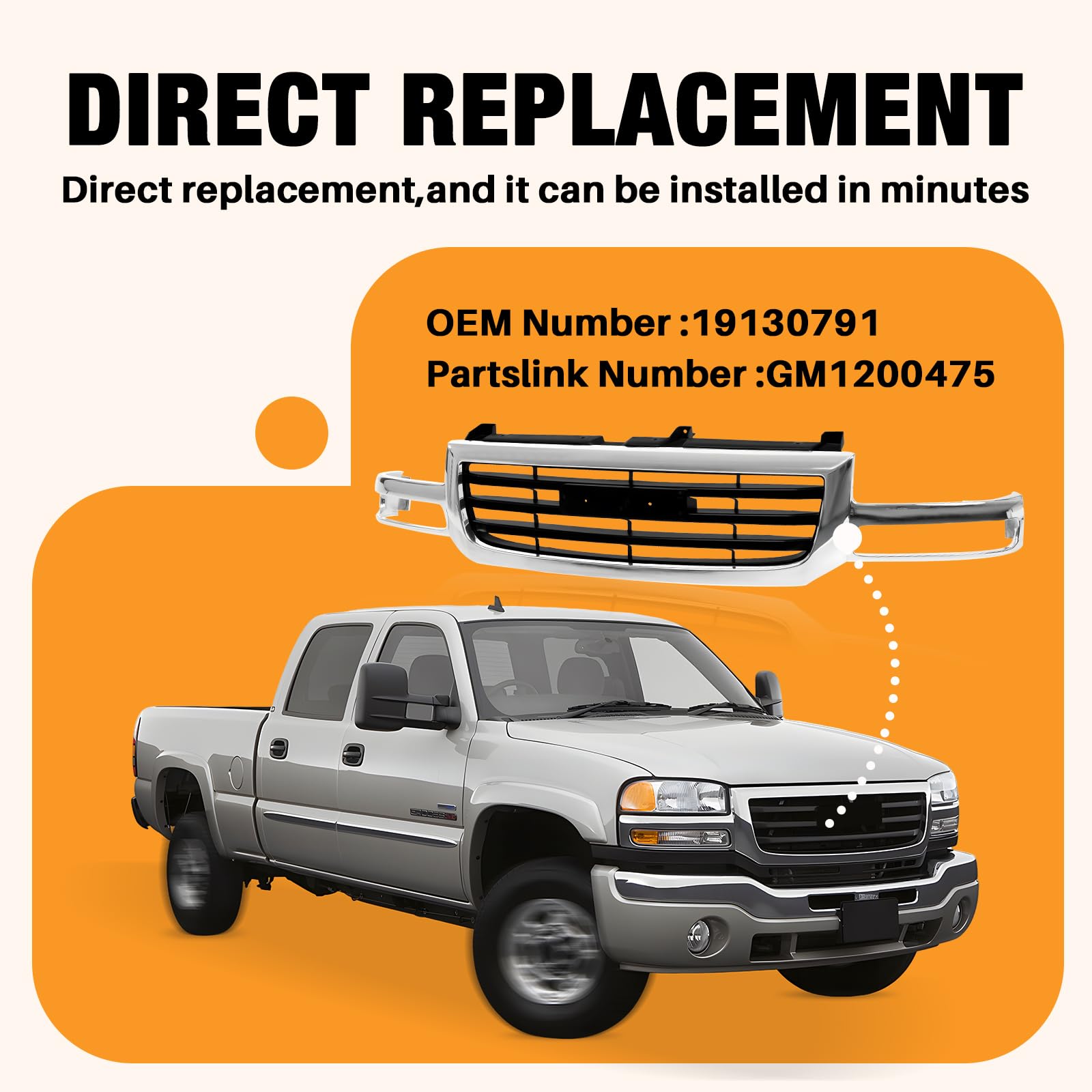 CarPartsDepot Front Grille Grill Fits GMC Sierra 03-07 Chrome Black | Direct fit automotive replacement grille for 2003-2007 Verify Vehicle Fitment Before Purchase GM1200475 19130791 product thumbnail 8