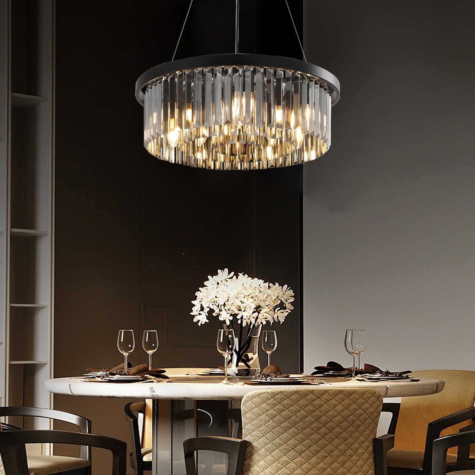 AHXIAOZN Moderne Kristall Kronleuchter,60CM Rund Kristall Hängellampe Lüster,Wohnzimmer Lampe,Moderne Deckenleuchte für Flur Balkon Küche Schlafzimmer Dekorative