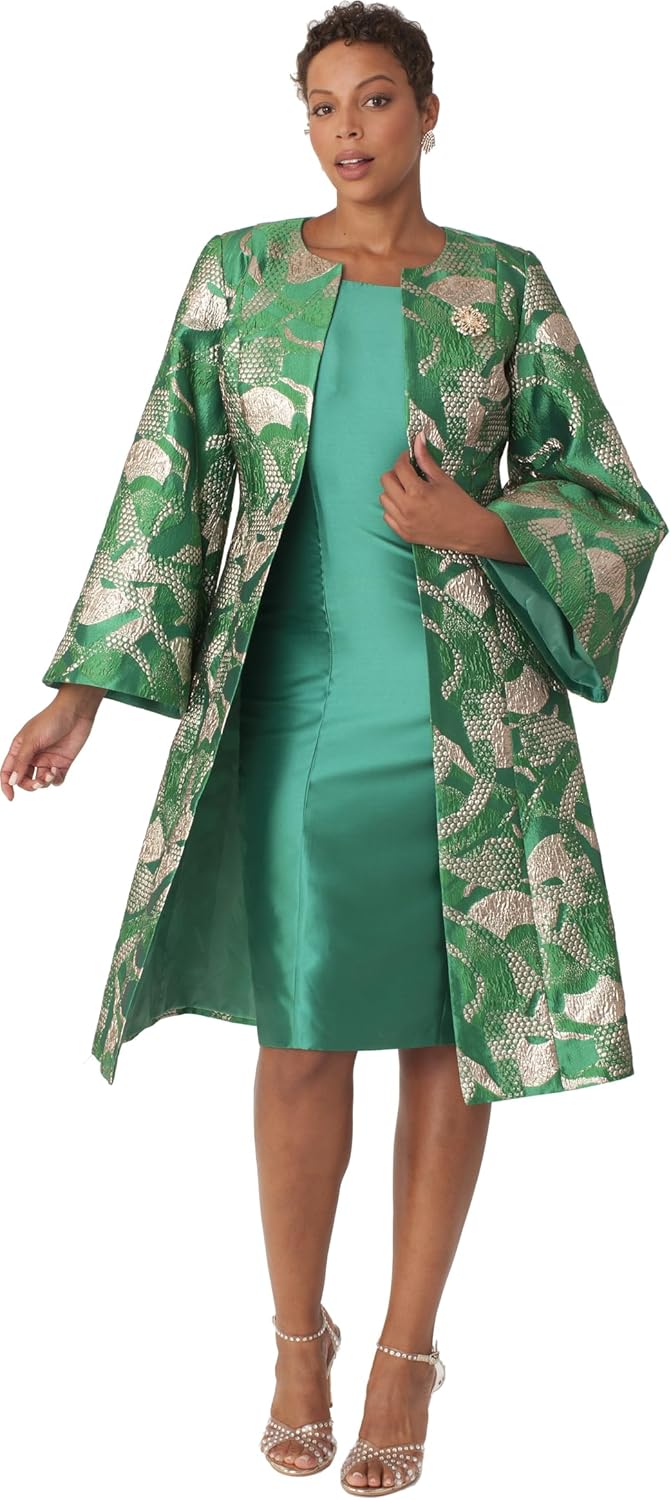 Tally Taylor Women's Brocade Jacket Dress Set with Bell Sleeves – Elegant 2-Piece Church & Event Outfit – Regular – 4852