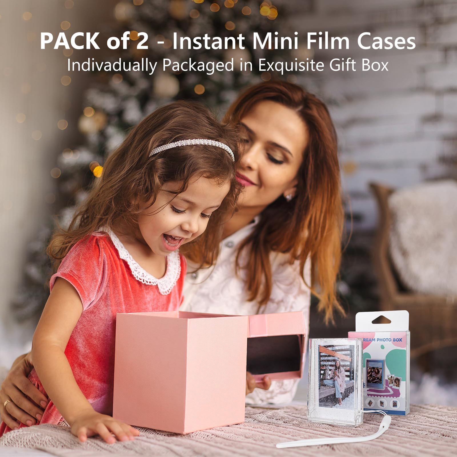 Lot de 2 Boîtes de Rangement pour Photos de 2x3, Étui pour Photos Instax, Mini Support Photo pour Film Instantané Fujifilm Instax Mini 13 12 11 9 8 7 99 70 40 90 Evo - Paillettes