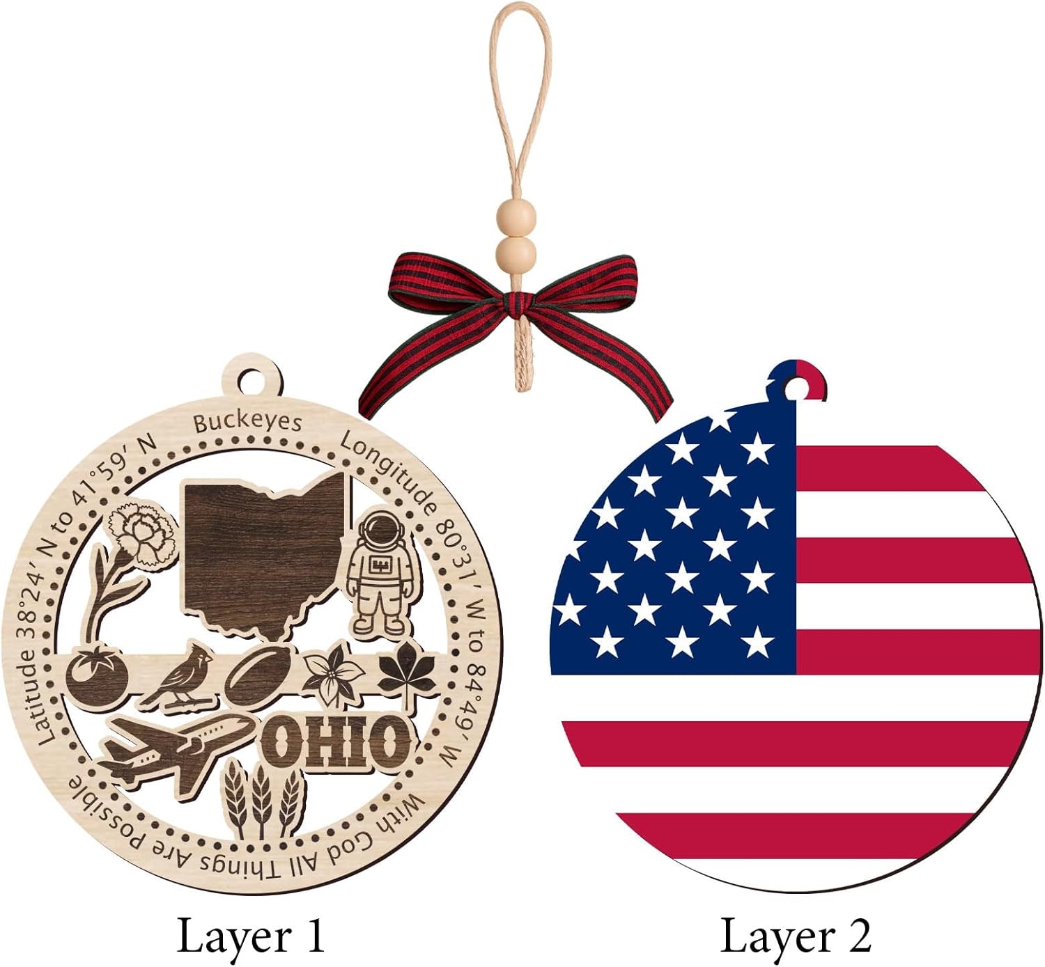 Ohio State Wooden Ornament - States Christmas Ornaments - Oh State - Moving to Ohio Gift - First Christmas to Oh - 2 Layer Ornament Wooden 4Inch - Image 3