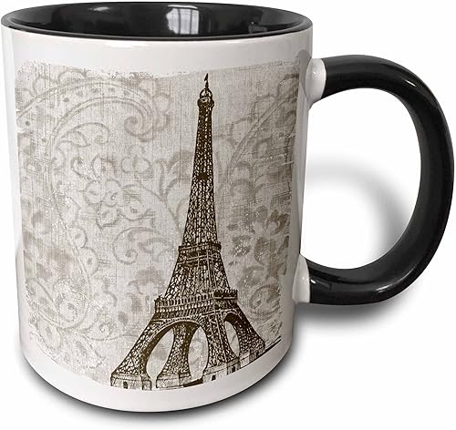 3dRose Taza vintage de dos tonos de la Torre Eiffel, Francia, 11 onzas, negro/blanco