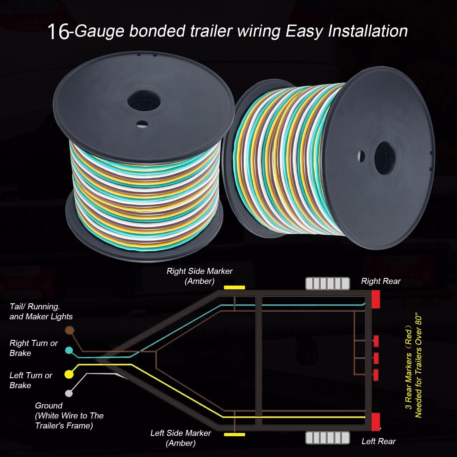 Snapklik.com : 100FT Trailer Wiring Kit, 16 Gauge 4 Way Trailer Wiring