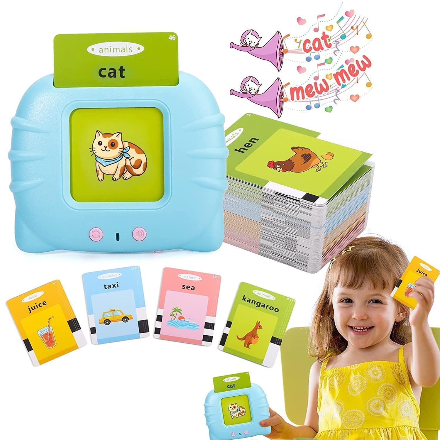 SKUVIZ Flash Cards for Kids Talking English Words Flash Cards Preschool Electronic Reading Early Talking Flashcards Toy for Kids - 112 pcs Card (Card Early Education Device 3)