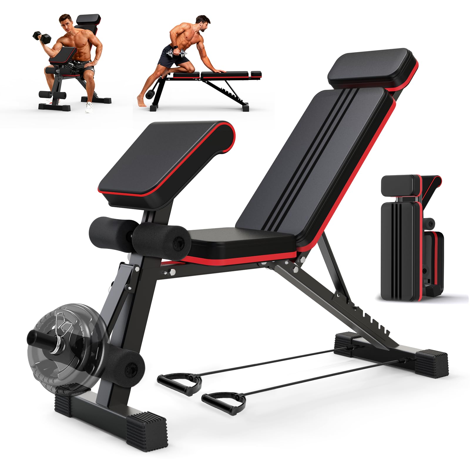 SPYLAVE Banco de Pesas Musculación Plegable Ajustable, Banco de Entrenamiento con Curl Preacher y Extensor de Piernas, Silla Romana con Entrenador de Espalda y Reposacabezas, Soporta Hasta 400 kg