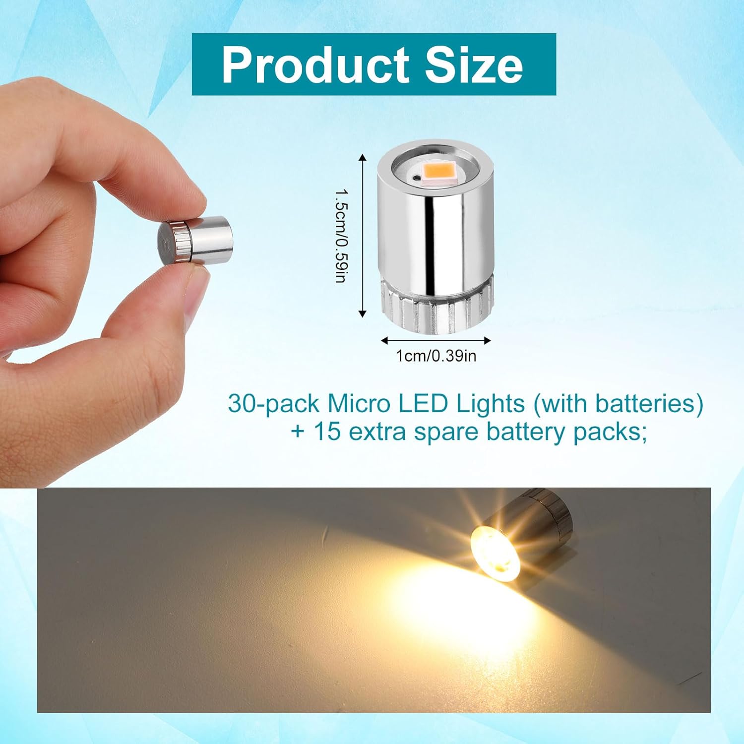 30pcs Miniature LED Lights, Mini Warm White Micro Lights with 15 Extra Battery for Tiny Dollhouse DIY Crafts Party Decor & Model Lighting Battery Operated Small & Bright for Dolls House Accessories
