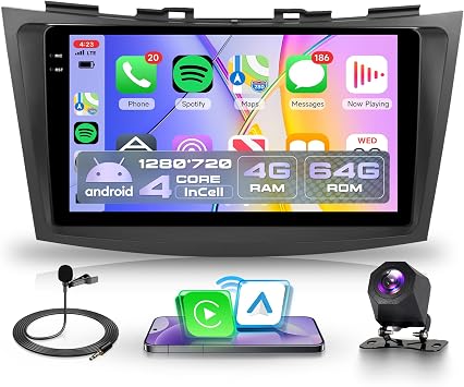 Rimoody 4G+64G Car Stereo for Suzuki Swift 2011-2017 Wireless CarPlay Android Auto, Android Car Radio 9 in-Cell Touch Screen/GPS/Bluetooth 5.0/FM RDS/EQ/Wi-Fi/Mirror Link, AHD Rear Camera