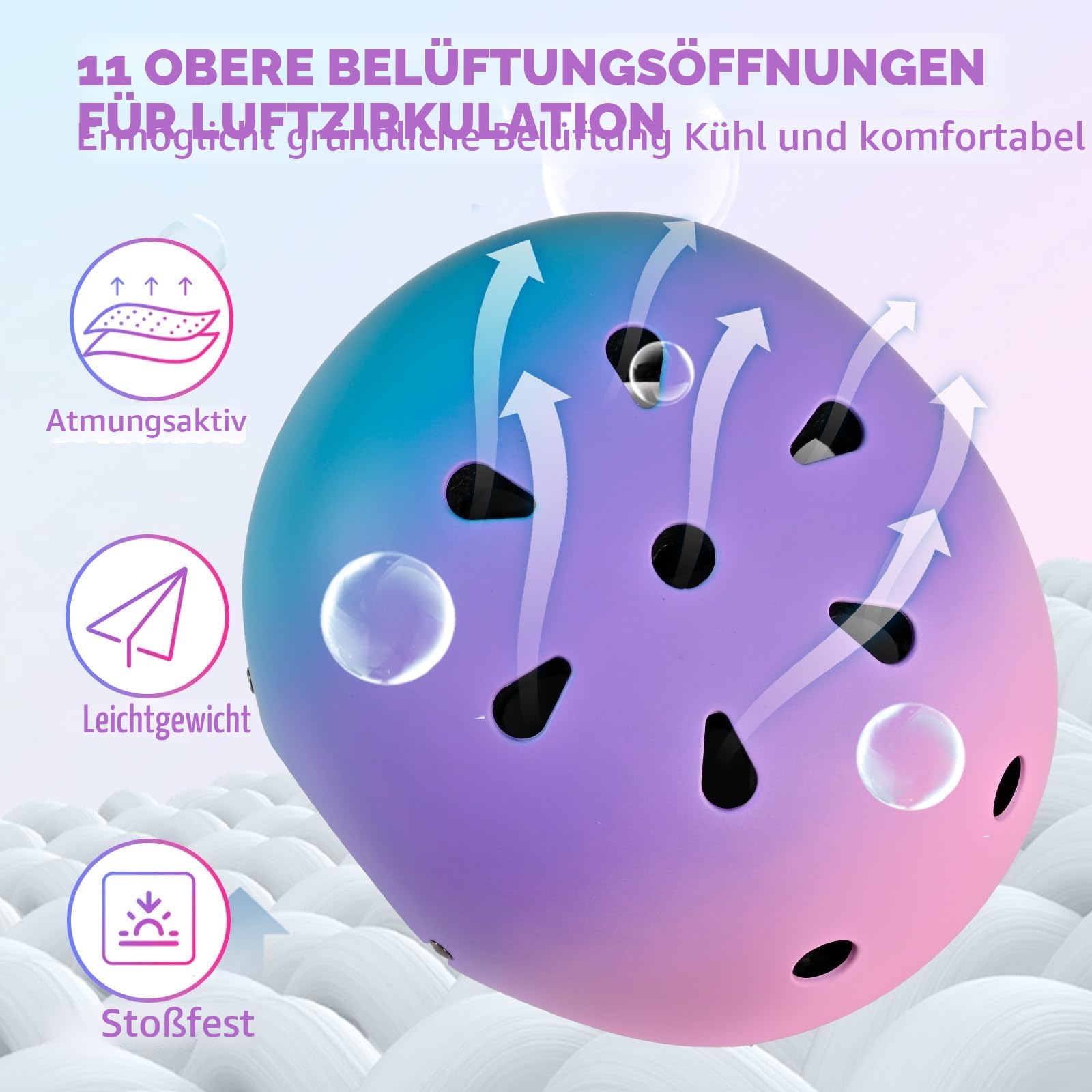 Verstellbarer Kinder Fahrradhelm Skaterhelm für Mädchen Jungen Jugend, Farbe Farbverlauf Kinder Schutzhelme für Multi-Sportarten Fahrrad Skateboard Skaten