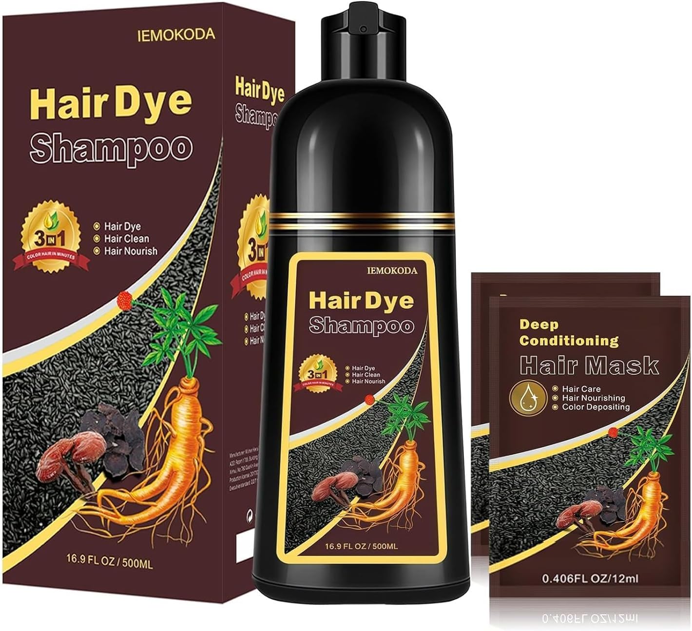 Blonde Brown Hair Dye Shampoo 3 in 1 - Instant Shampoo Para Pintar el Cabello Refresh Hair Color, Herbal Shampoo Hair Dye for Women Men, Easy to Use & Long Lasting Hair Color Shampoo 16.90 oz