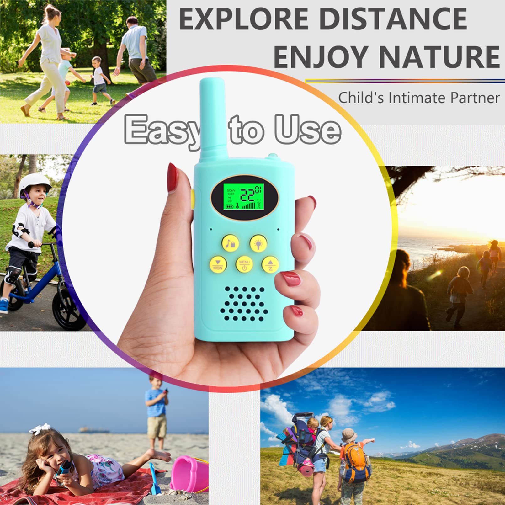 TUCHUNME Talkies-Walkies Rechargeables Pour Enfants - 8 Canaux, Portée 3km, Lampe Torche Et Écran LCD