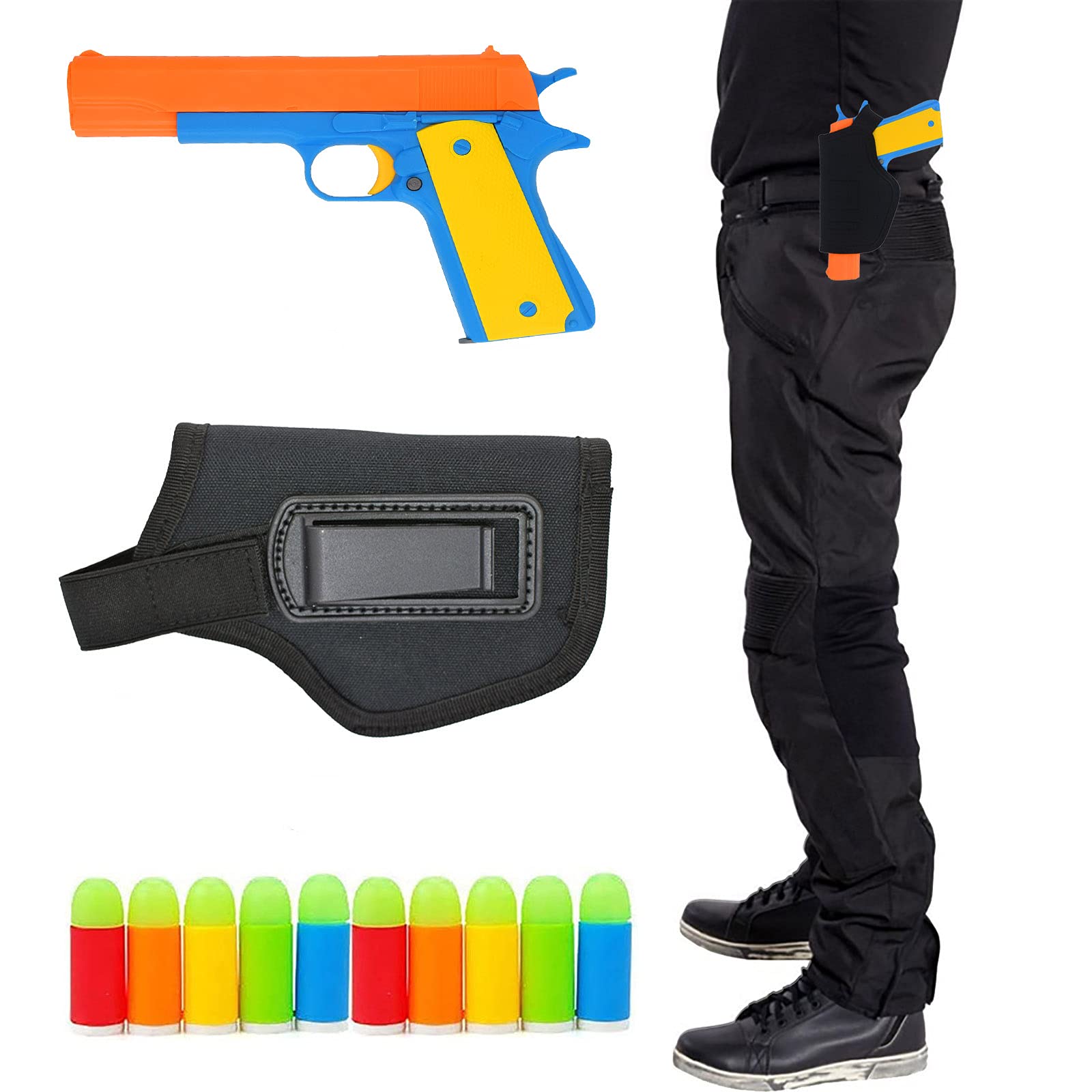 Kid Toy Gun, Colt 1911 Toy Gun with Rubber Bullet Pistol - Unique Gift Intended for Fun,M1911 Toy Guns for Boys (Orange+Holster)