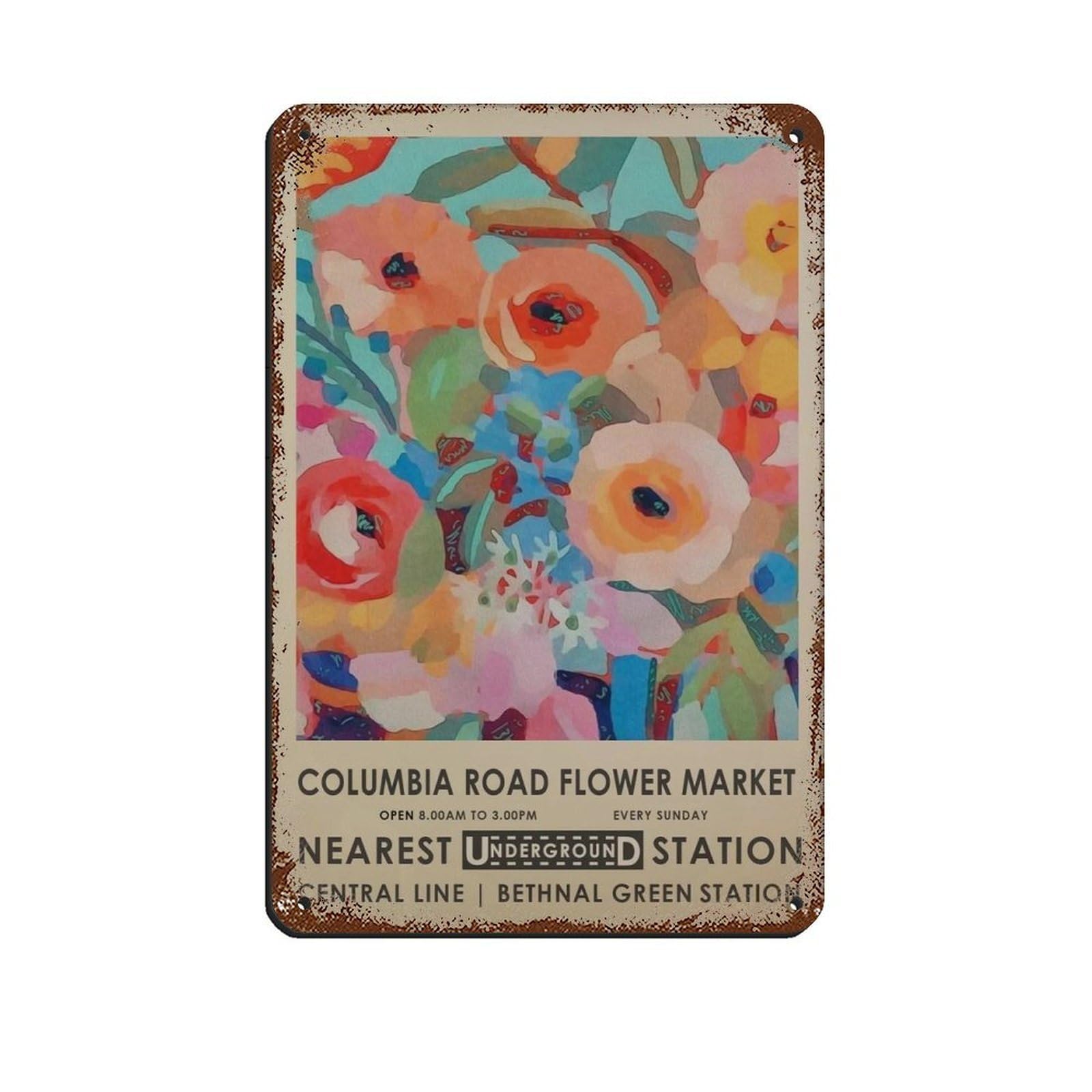 Columbia Road Flower Market, Pastel Flower Retro Poster Metal Tin Sign Chic Art Retro Iron Painting Bar People Cave Cafe Family Garage Poster Wall Decoration 8x12inch(20x30cm)