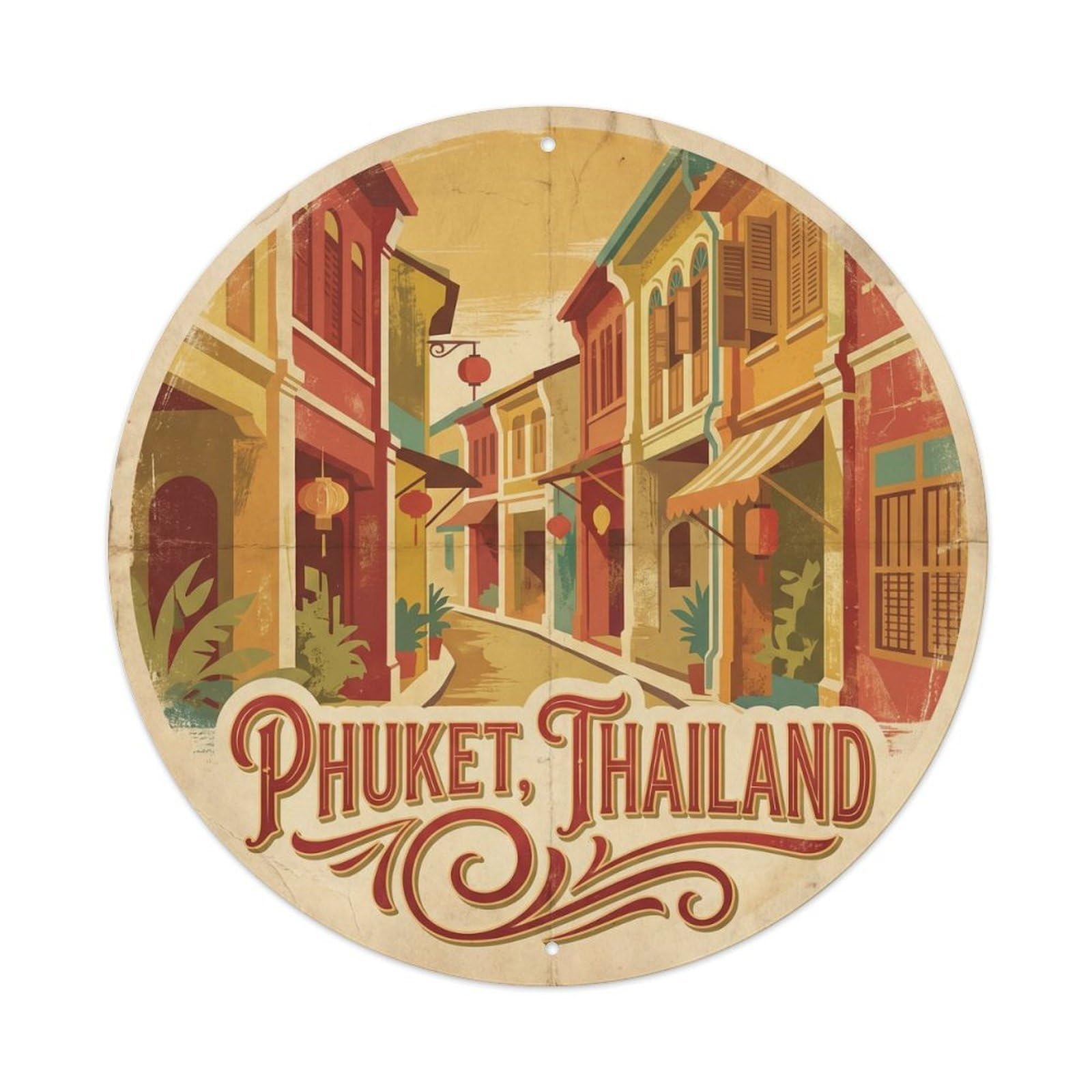 Island Map Phuket Old Town Geometric Seaside City Metal Tin Sign