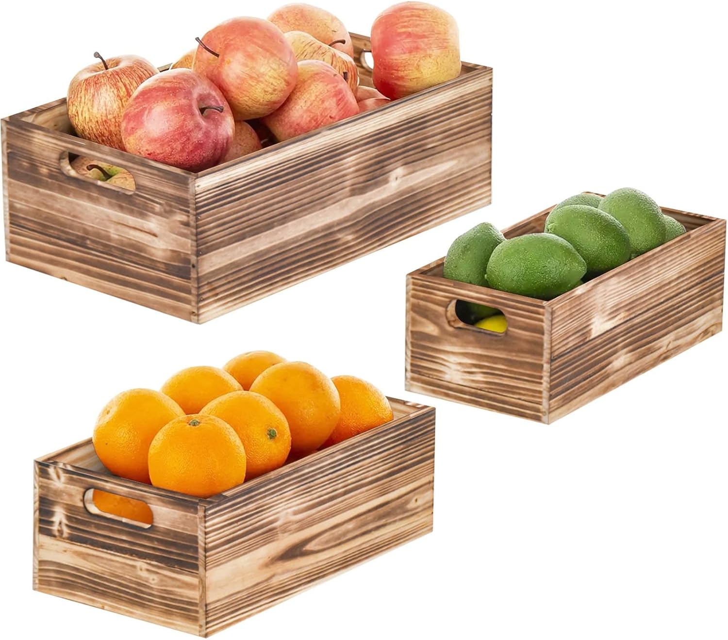 Set of 3 Wooden Boxes for Storage Small Crates for Display and Organizing, Farmhouse Style Storage Boxes for Crafts, Decor, Home Pantry and Living Room