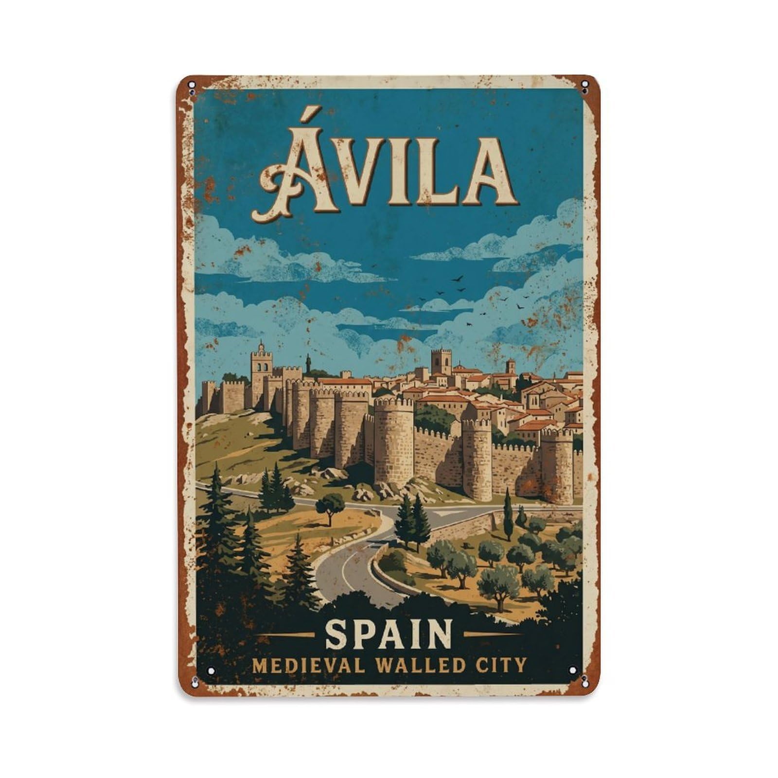Cmhok Vintage Style Vintage Travel Avila Spain Metal Tin Sign Wall Decor For Cafe, Club, Garden Metal Poster 8X12inch