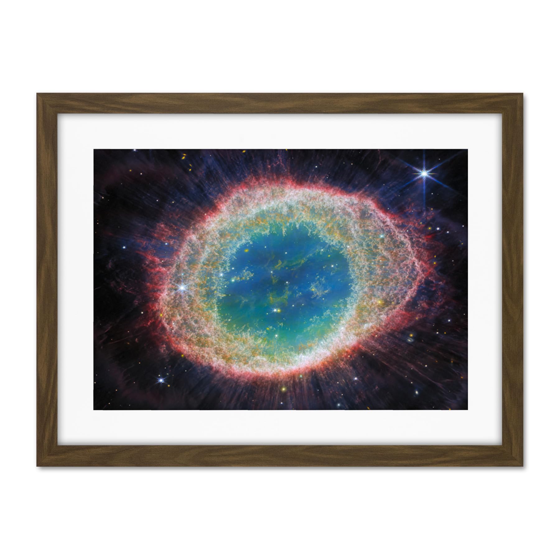 Artery8 NASA James Webb Telescope NIRCam Image of Ring Nebula Planetary Messier 57 Intricate Details of a Dying Star Formation Celestial Doughnut in Space Artwork Framed Wall Art Print 18X24 Inch