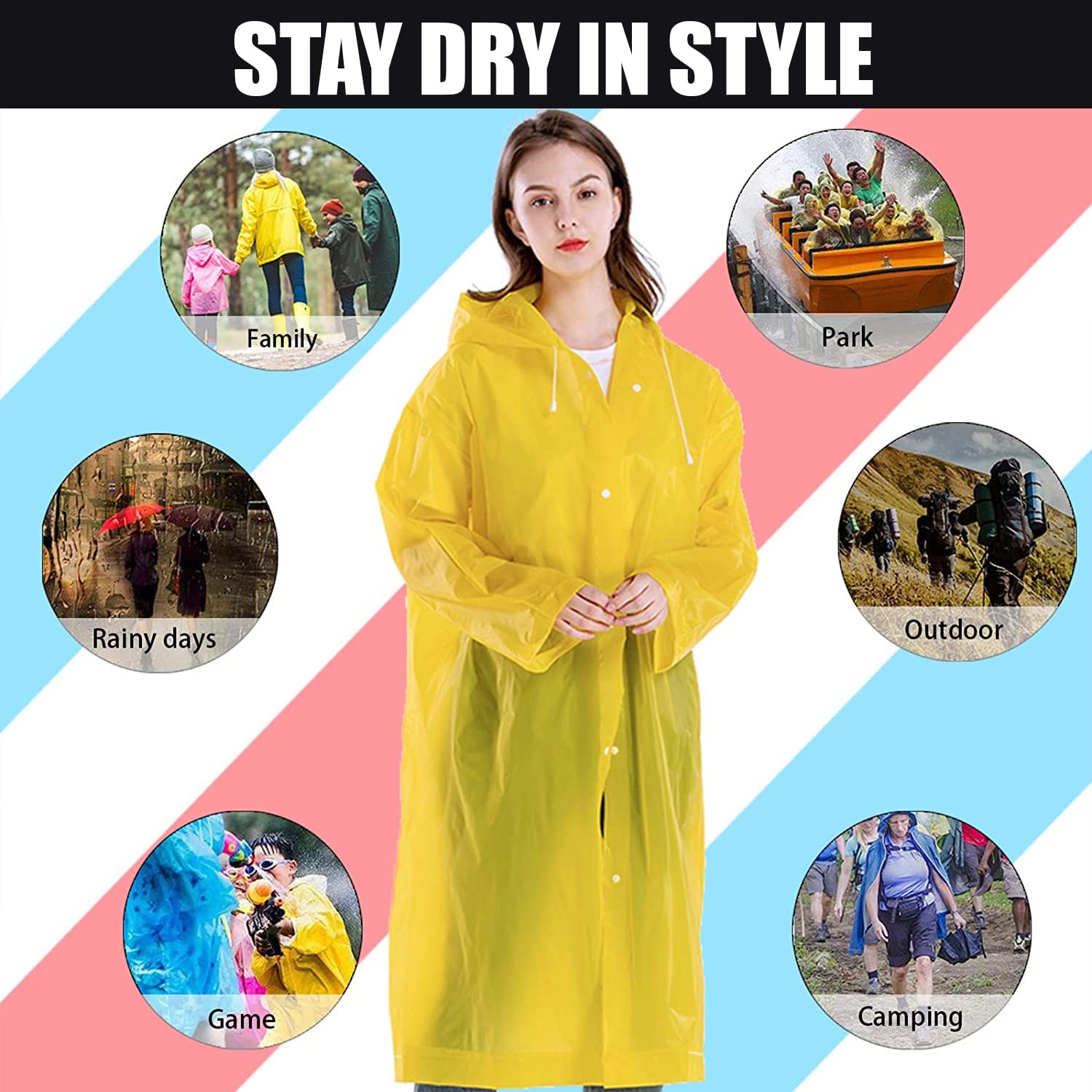 Allextreme EVA Waterproof Unisex Rain Coat Hooded Full Sleeves Outdoor Men, Women, Boys & Girls Rainwear Poncho Raincoat for Camping, Hiking & Travelling (Universal Size,1Pc Yellow) 2