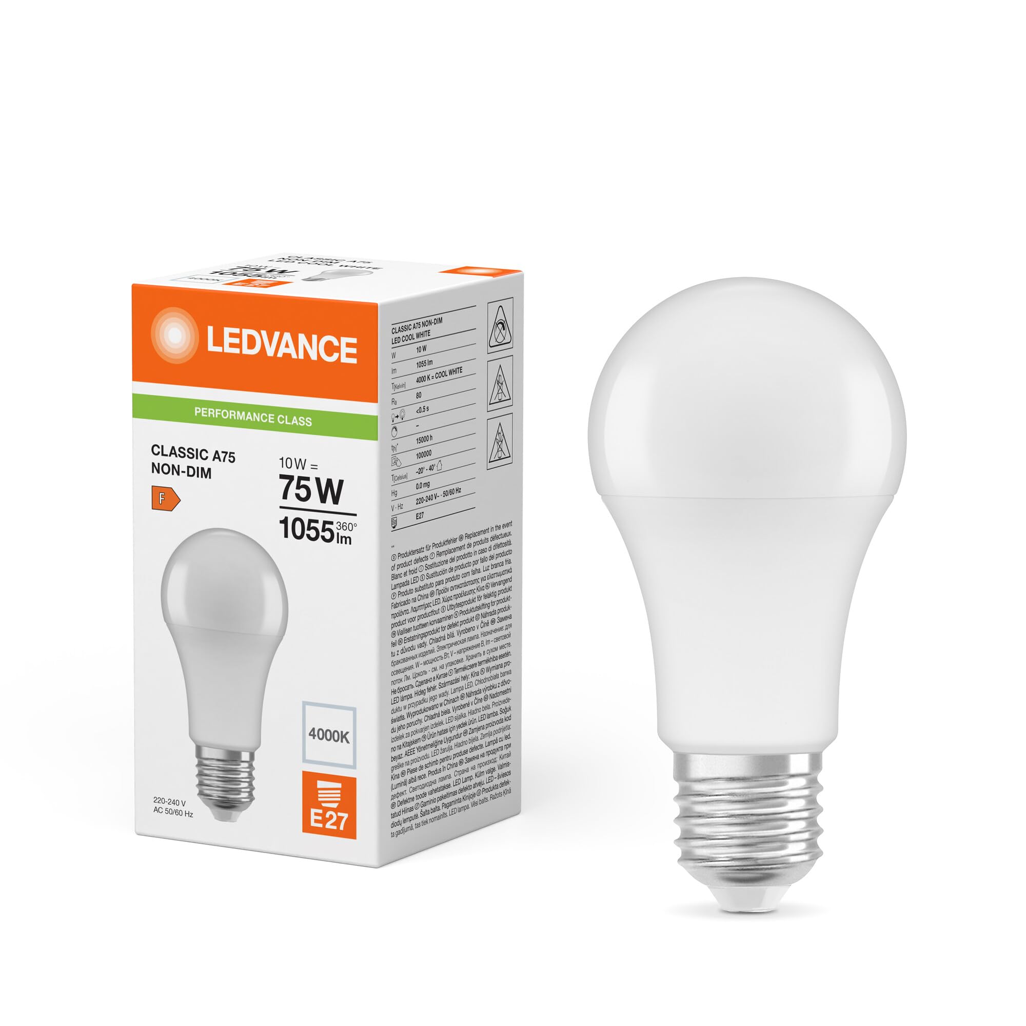 LEDVANCE Classic E27 LED Bulbs 10 W(75W), 4000K, Cool White, Classic Bulb shape